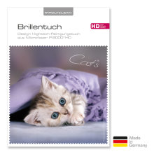 Brillenputztuch mit Designmotiv Katzen lila