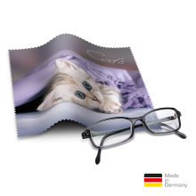 Brillenputztuch mit Designmotiv Katzen blau