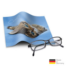 Brillenputztuch mit Designmotiv Katzen blau