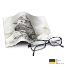 Brillenputztuch mit Designmotiv Katzen blau