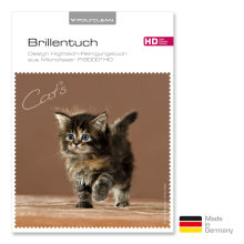 Brillenputztuch mit Designmotiv Katzen braun