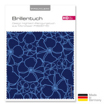 Brillenputztuch mit Designmotiv Blumen blau